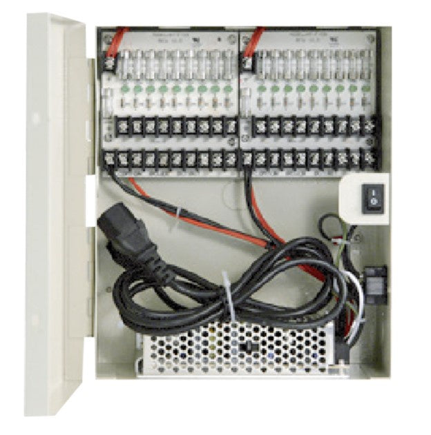 12-Amp, 12V DC Power Supply Box with 18 Ports, Fuse (Model: IQDV-AT1212A-D18 Item#000945)